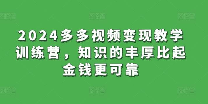 2024多多视频变现教学训练营，知识的丰厚比起金钱更可靠-问小徐资源库