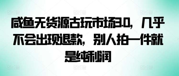 咸鱼无货源古玩市场3.0，几乎不会出现退款，别人拍一件就是纯利润【揭秘】-问小徐资源库