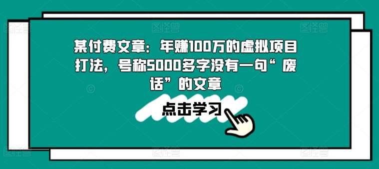 某付费文章：年赚100w的虚拟项目打法，号称5000多字没有一句“废话”的文章-问小徐资源库