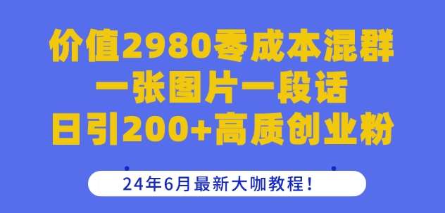 价值2980零成本混群一张图片一段话日引200+高质创业粉，24年6月最新大咖教程【揭秘】-问小徐资源库