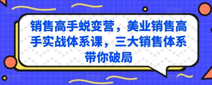 销售高手蜕变营，美业销售高手实战体系课，三大销售体系带你破局-问小徐资源库