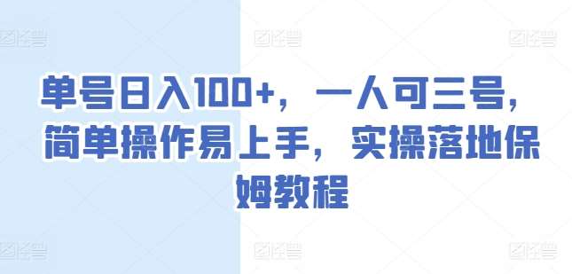 单号日入100+，一人可三号，简单操作易上手，实操落地保姆教程【揭秘】-问小徐资源库