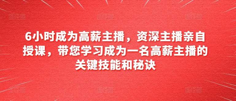 6小时成为高薪主播，资深主播亲自授课，带您学习成为一名高薪主播的关键技能和秘诀-问小徐资源库