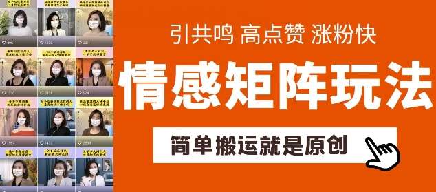 简单搬运，情感矩阵玩法，涨粉速度快，可带货，可起号【揭秘】-问小徐资源库