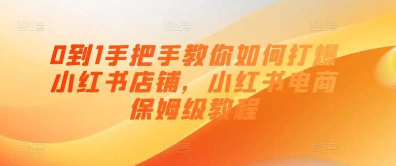 0到1手把手教你如何打爆小红书店铺，小红书电商保姆级教程-问小徐资源库