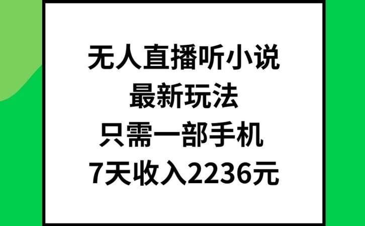 无人直播听小说最新玩法，只需一部手机，7天收入2236元【揭秘】-问小徐资源库