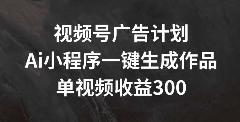 视频号广告计划，AI小程序一键生成作品， 单视频收益300+【揭秘】-问小徐资源库