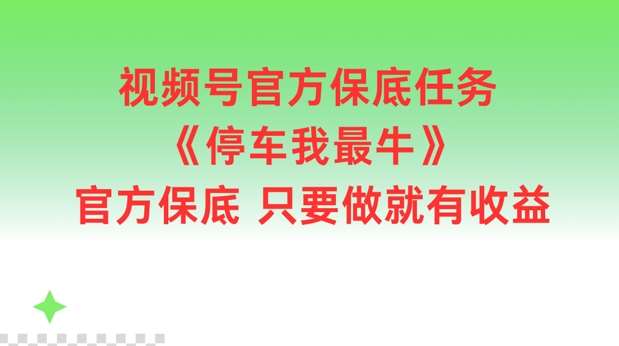 视频号官方保底任务，停车我最牛，官方保底只要做就有收益【揭秘】-问小徐资源库
