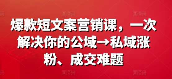 爆款短文案营销课，一次解决你的公域→私域涨粉、成交难题-问小徐资源库