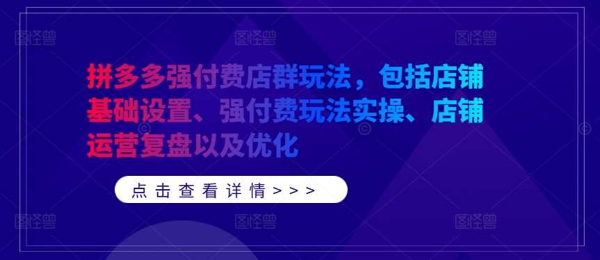 拼多多强付费店群玩法，包括店铺基础设置、强付费玩法实操、店铺运营复盘以及优化-问小徐资源库
