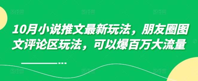 10月小说推文最新玩法，朋友圈图文评论区玩法，可以爆百万大流量 -问小徐资源库