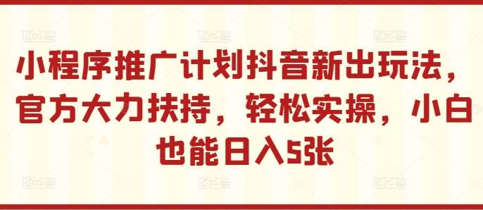 小程序推广计划抖音新出玩法，官方大力扶持，轻松实操，小白也能日入5张【揭秘】-问小徐资源库