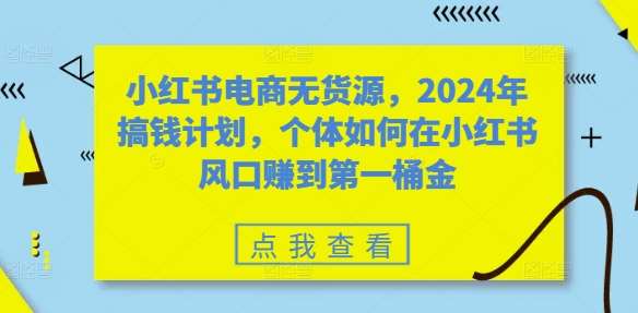 小红书电商无货源，2024年搞钱计划，个体如何在小红书风口赚到第一桶金-问小徐资源库