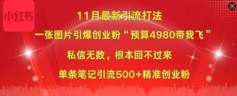 小红书11月最新图片打粉，一张图片引爆创业粉，“预算4980带我飞”，单条引流500+精准创业粉-问小徐资源库