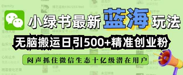 小绿书无脑搬运引流，全自动日引500精准创业粉，微信生态内又一个闷声发财的机会-问小徐资源库