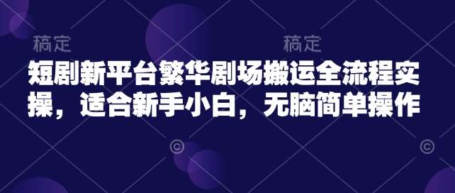 短剧新平台繁华剧场搬运全流程实操，适合新手小白，无脑简单操作-问小徐资源库