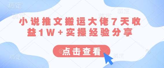 小说推文搬运大佬7天收益1W+实操经验分享-问小徐资源库