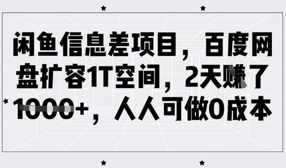 闲鱼信息差项目，百度网盘扩容1T空间，2天收益1k+，人人可做0成本-问小徐资源库