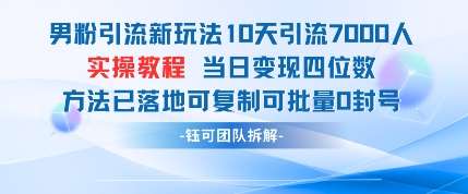 男粉引流新玩法10天引流7000人当日变现四位数可复制可批量0封号-问小徐资源库
