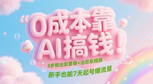 0成本靠AI搞钱！3步做出反差萌+治愈系视频，新手也能7天起号爆流量-问小徐资源库
