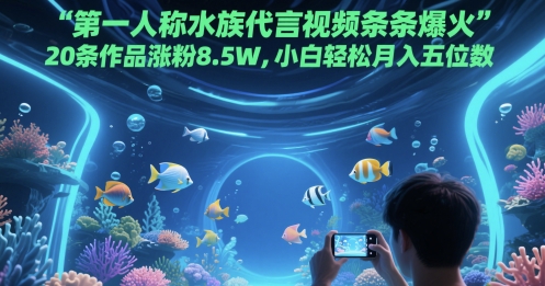 第一人称水族代言视频条条爆火，20条作品涨粉8.5W，小白轻松月入五位数-问小徐资源库
