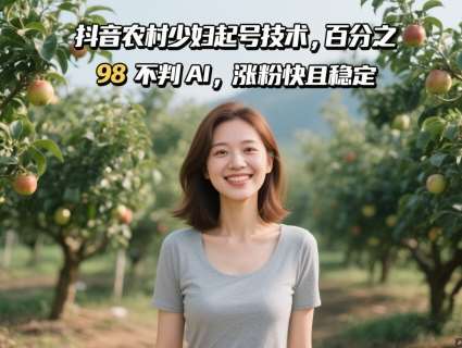 抖音农村少妇起号技术，百分之98不判AI，涨粉快且稳定-问小徐资源库