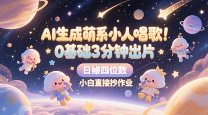 AI生成萌系小人唱歌，0基础3分钟出片，28个作品涨粉8.9W，单条最高19W赞，日入四位数，小白直接抄作业-问小徐资源库
