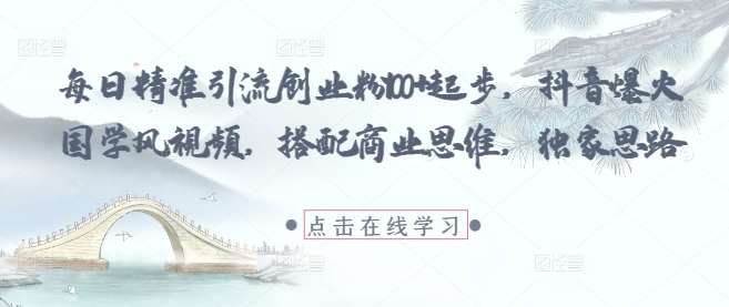 每日精准引流创业粉100+起步，抖音爆火国学风视频，搭配商业思维，独家思路-问小徐资源库