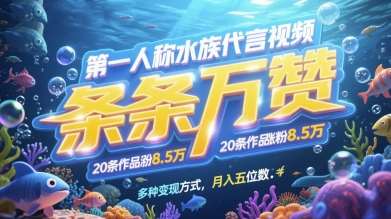 第一人称水族代言视频，条条万赞，20条作品涨粉7.8W，多种变现方式月入五位数-问小徐资源库