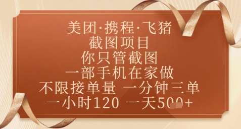 飞猪美团截图项目，你只管截图，一部手机在家做，正规平台无套路，一天5张+【揭秘】-问小徐资源库