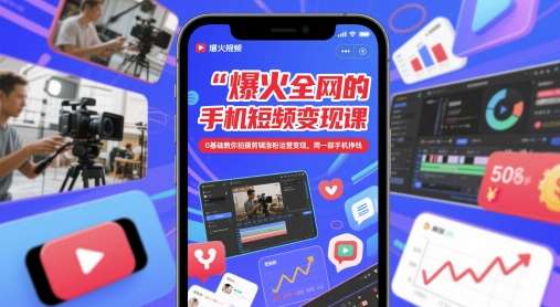 爆火全网的手机短视频变现课，0基础教你拍摄剪辑涨粉运营变现，用一部手机挣钱-问小徐资源库