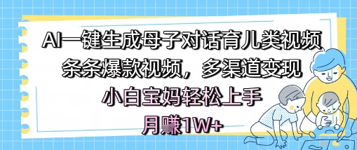 AI一键生成母子对话育儿类视频，条条爆款视频，多渠道变现，小白宝妈轻松上手，月入1W+-问小徐资源库