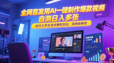 全网首发用AI一键制作爆款视频，自测日入多张，适合大学生宝妈兼职创业，保姆级教程-问小徐资源库