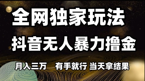 全网独家玩法抖音无人暴力撸金，月入3W，有手就行，当天拿结果【揭秘】-问小徐资源库