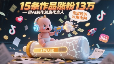 用AI制作幼崽代言人，宝宝的控诉火爆全网，15条作品涨粉13W，单号月入5位数实操教程-问小徐资源库