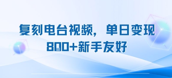 复刻电台视频，单日变现8张+新手友好，长期可做-问小徐资源库