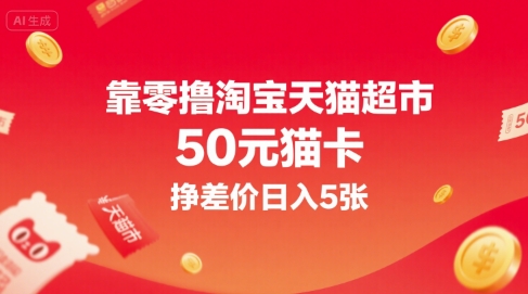 靠零撸淘宝天猫超市50元猫卡，挣差价日入5张-问小徐资源库