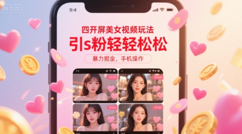 四开屏美女视频玩法，引s粉轻轻松松，暴力掘金，手机操作【揭秘】-问小徐资源库