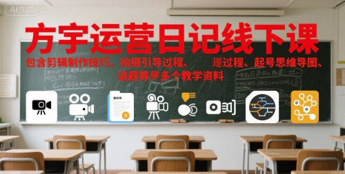 方宇运营日记线下课，包含剪辑制作技巧、拍摄引导过程、起号思维导图、选题等多个教学资料-问小徐资源库
