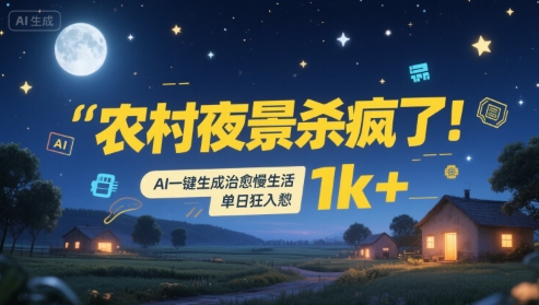 农村夜景杀疯了！AI一键生成治愈系慢生活，单日狂入1k+-问小徐资源库