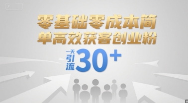 零基础零成本简单高效获客创业粉，一天引流30+-问小徐资源库