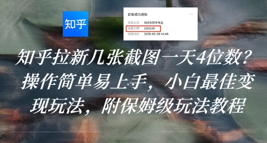 知乎拉新几张截图一天4位数？操作简单易上手，小白最佳变现玩法，附保姆级玩法教程-问小徐资源库