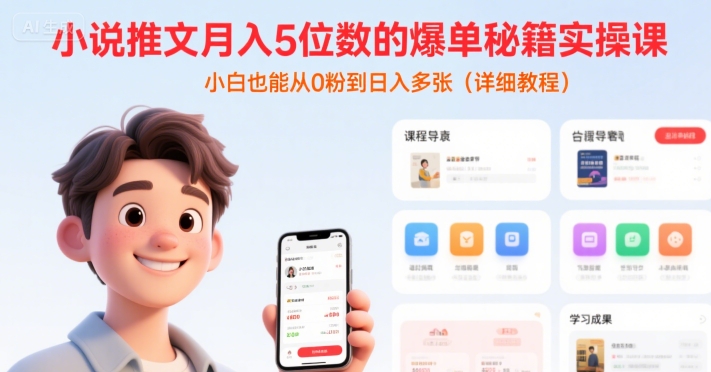 小说推文月入5位数的爆单秘籍实操课，，小白也能从0粉到日入多张(详细教程)-问小徐资源库