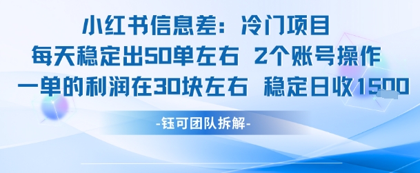 小红书信息差冷门项目一单利润30块每天稳定1.5k左右2个账号操作-问小徐资源库