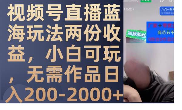 （7635期）视频号直播蓝海玩法两份收益，小白可玩，无需作品日入200-2000+-问小徐资源库