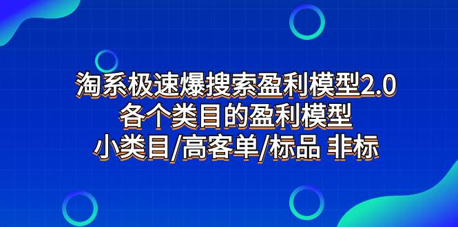 （7737期）淘系极速爆搜索盈利模型2.0，各个类目的盈利模型，小类目/高客单/标品 非标-问小徐资源库