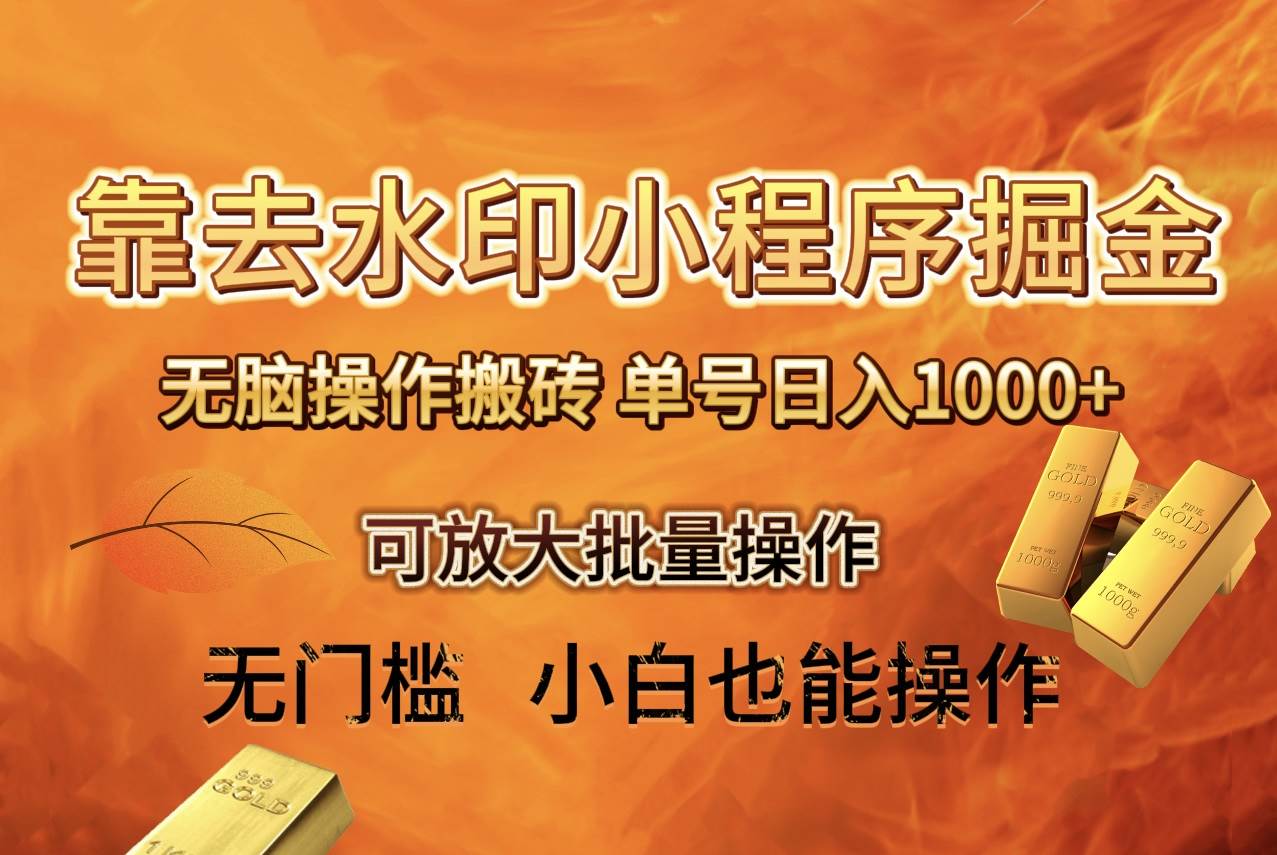 （8339期）去水印小程序+拼多多 无脑搬砖 ，单号日入1000+ 保姆级教程 可放大批量操作-问小徐资源库