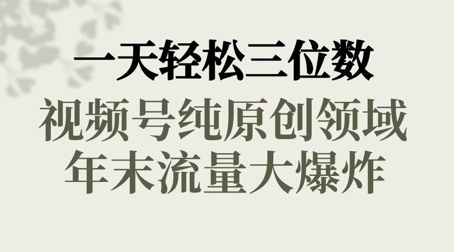 （8647期）一天轻松三位数，视频号纯原创领域，春节童子送祝福，年末流量大爆炸，-问小徐资源库