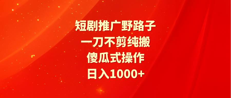（9586期）短剧推广野路子，一刀不剪纯搬运，傻瓜式操作，日入1000+-问小徐资源库