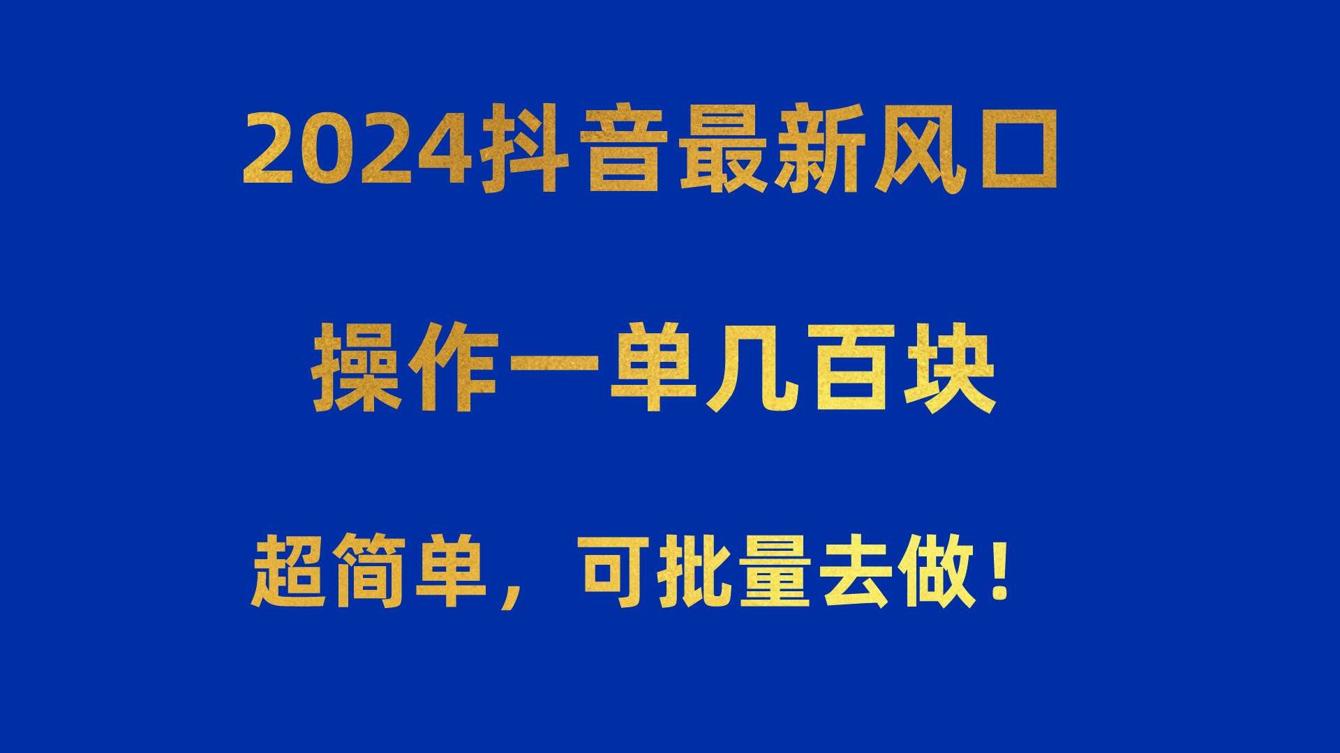 （10413期）2024抖音最新风口！操作一单几百块！超简单，可批量去做！！！-问小徐资源库